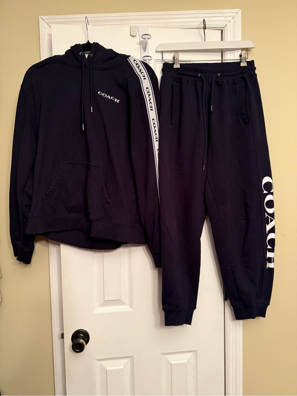 Authentic New  Coach navy blue joggers pants hoodie set medium $700 shirt logo